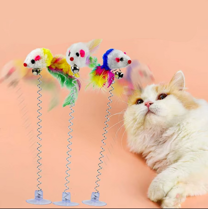 Federnde Maus Mit Saugnapf – Katzen-Spielspaß